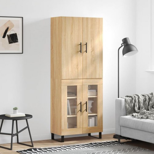 Højskab med glaslåger 69,5 x 34 x 180 cm i sonoma-eg