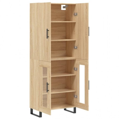Højskab med glaslåger 69,5 x 34 x 180 cm i sonoma-eg