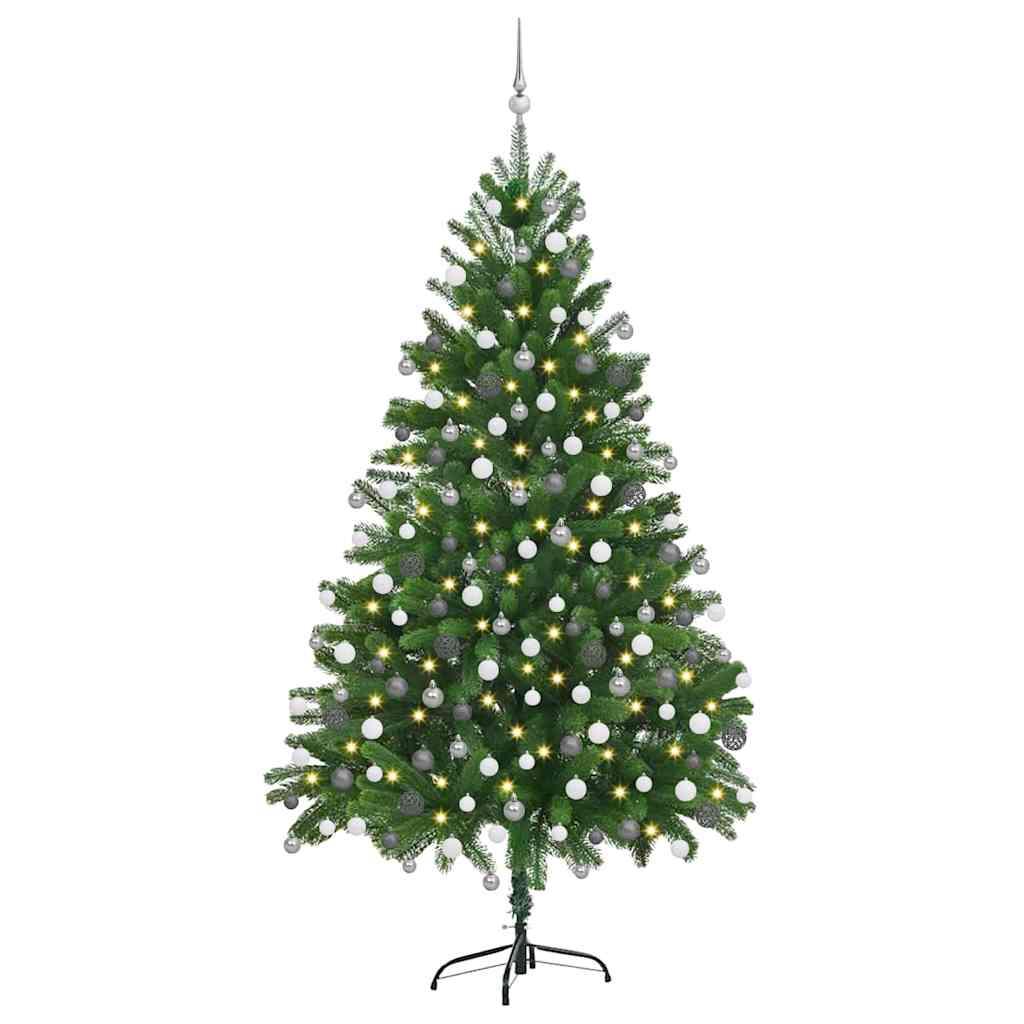 Kunstigt juletræ med LED -strimmellys Grøn 180 cm PE