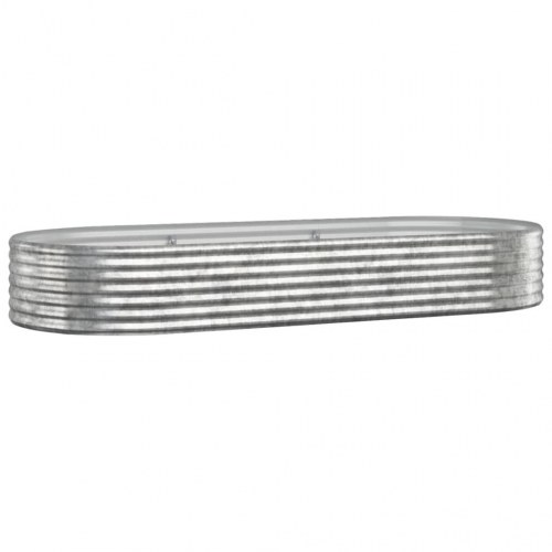 Oval plantekasse i galvaniseret stål - sølvfarvet 249 x 100 x 36 cm