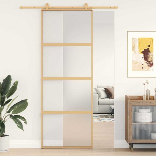 Skydedør 76x205 cm matteret sikkerhedsglas og aluminium gylden