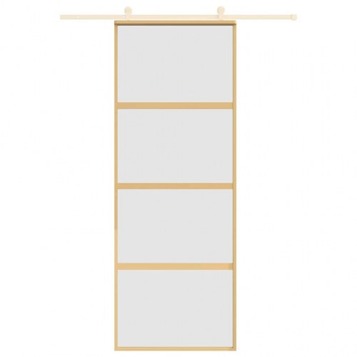 Skydedør 76x205 cm matteret sikkerhedsglas og aluminium gylden