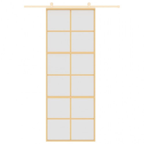 Skydedør 76×205 cm - matteret sikkerhedsglas og aluminium, gylden