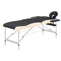 Sammenfoldeligt massagebord aluminiumsstel 2 zoner sort beige