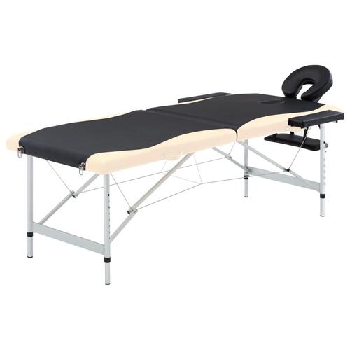 Sammenfoldeligt massagebord aluminiumsstel 2 zoner sort beige