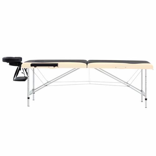 Sammenfoldeligt massagebord aluminiumsstel 2 zoner sort beige