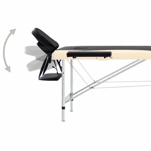 Sammenfoldeligt massagebord aluminiumsstel 2 zoner sort beige