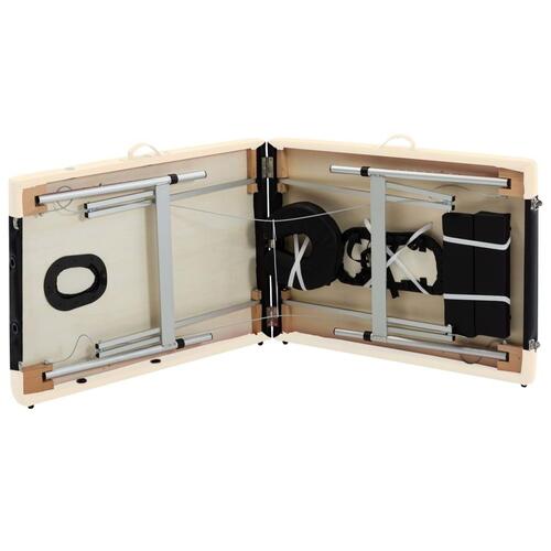 Sammenfoldeligt massagebord aluminiumsstel 2 zoner sort beige