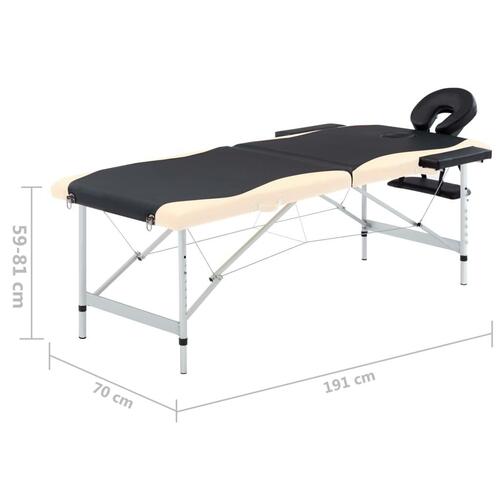 Sammenfoldeligt massagebord aluminiumsstel 2 zoner sort beige