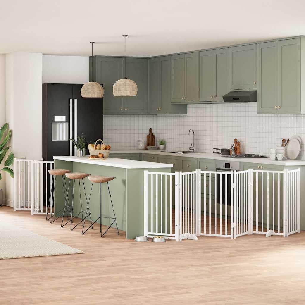 Hundelåge med dør 15 paneler 750 cm foldbar poppeltræ hvid