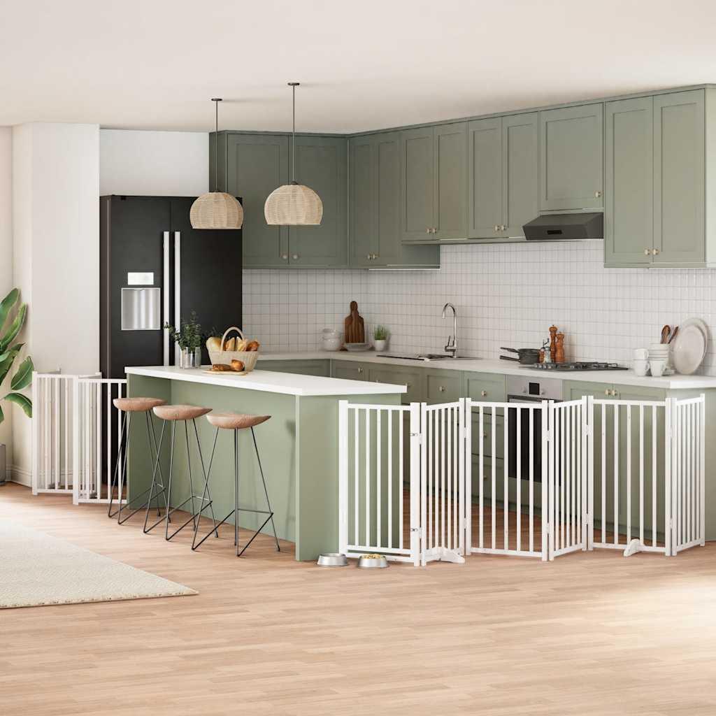 Hundelåge med dør 12 paneler 600 cm foldbar poppeltræ hvid