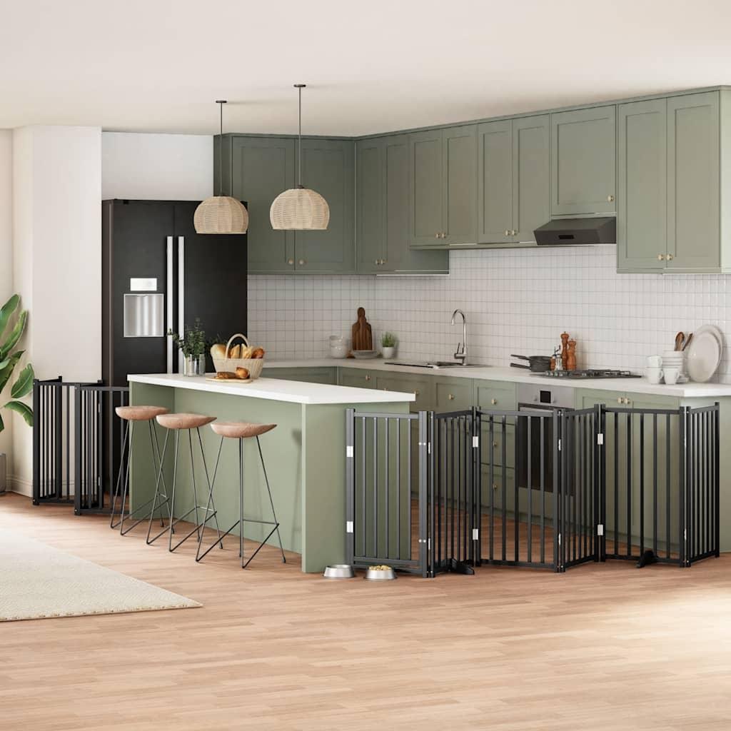 Hundelåge med dør 15 paneler 750 cm foldbar poppeltræ sort