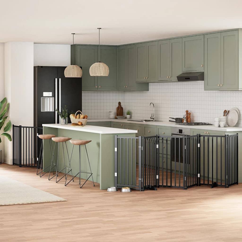 Hundelåge med dør 9 paneler 450 cm foldbar poppeltræ sort