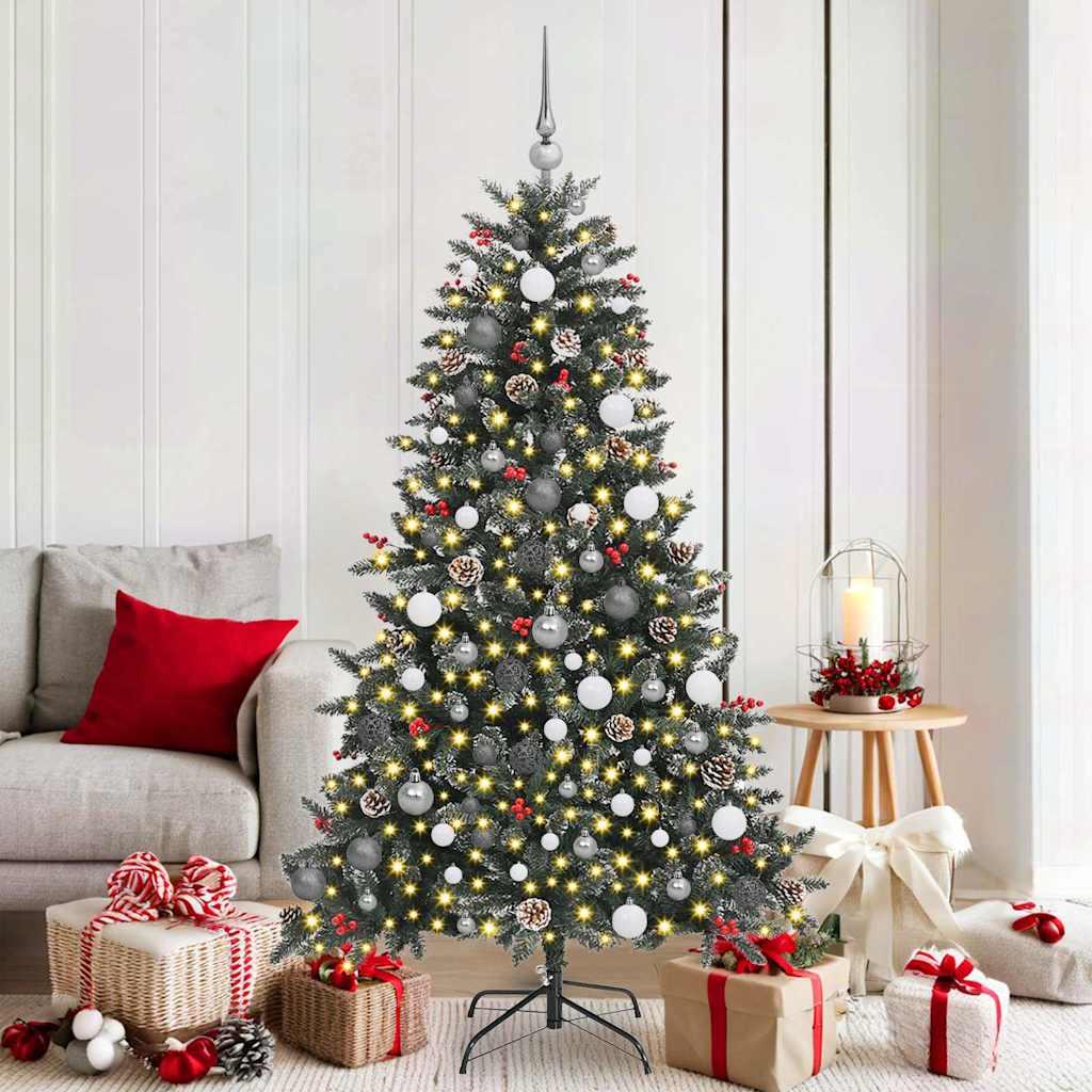 Kunstigt juletræ med LED-lys og stativ - grøn 180 cm (PVC/plast/stål) billede
