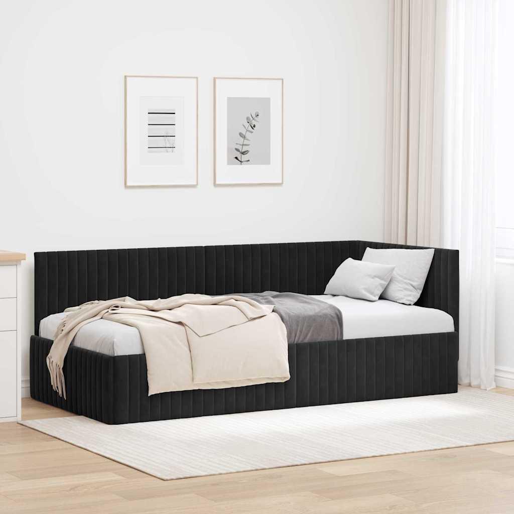 Hjørnesengramme med hovedgærde Sort 90 x 200 cm Fløjl billede