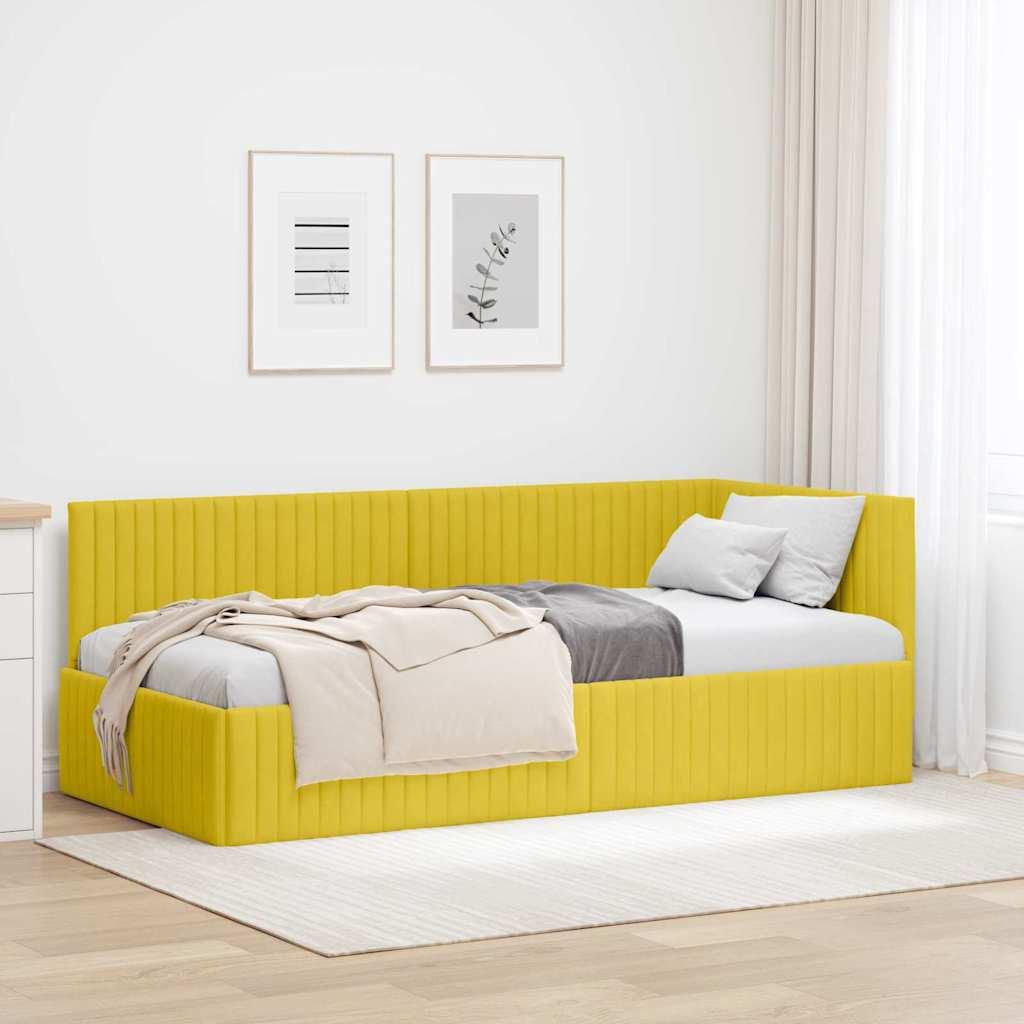 Hjørnesengramme med hovedgærde Gul 90 x 190 cm Fløjl billede