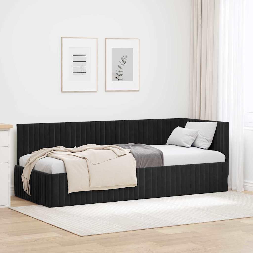 Hjørnesengramme med hovedgærde Sort 80 x 200 cm Fløjl billede
