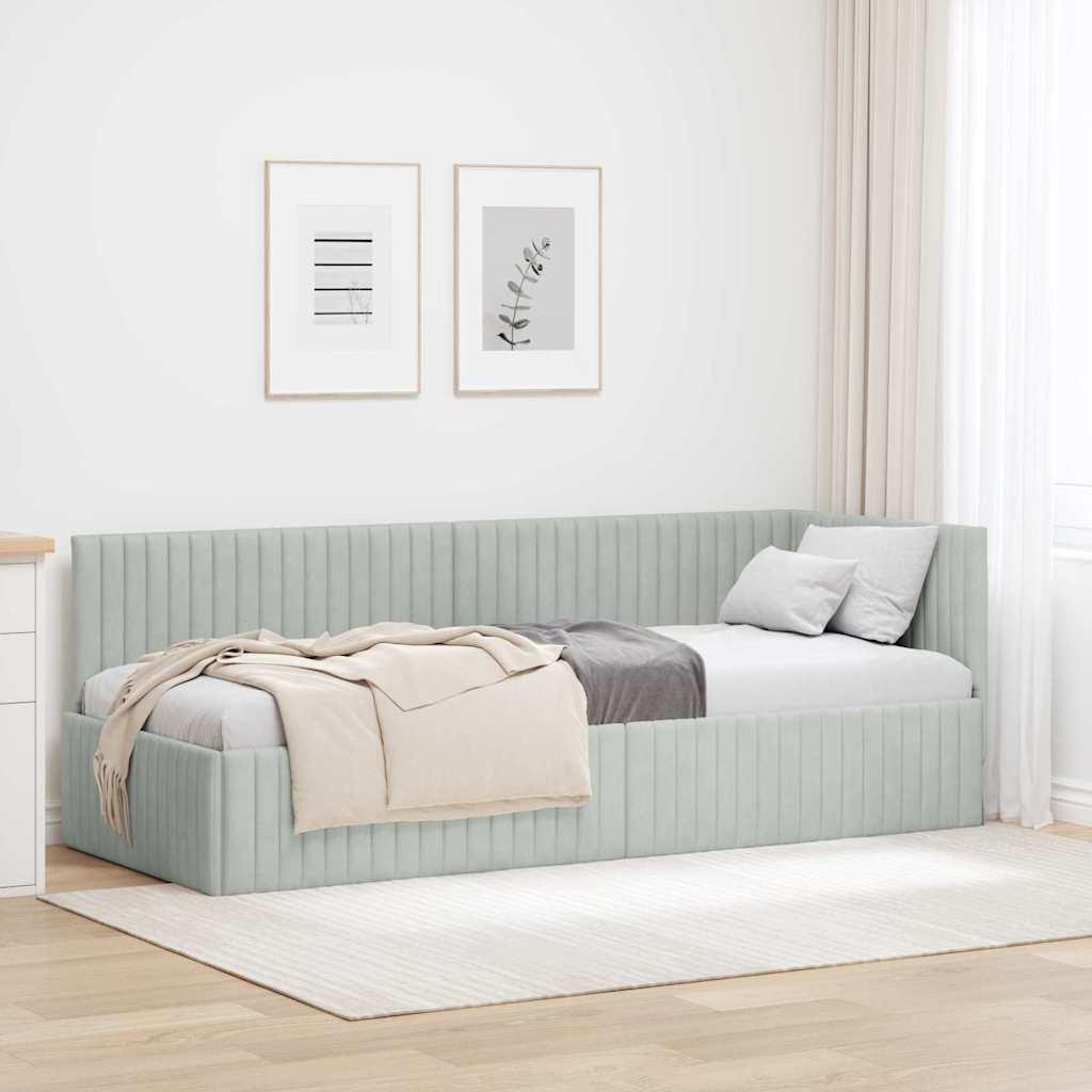 Hjørnesengramme med hovedgærde Lysegrå 80 x 200 cm Fløjl billede