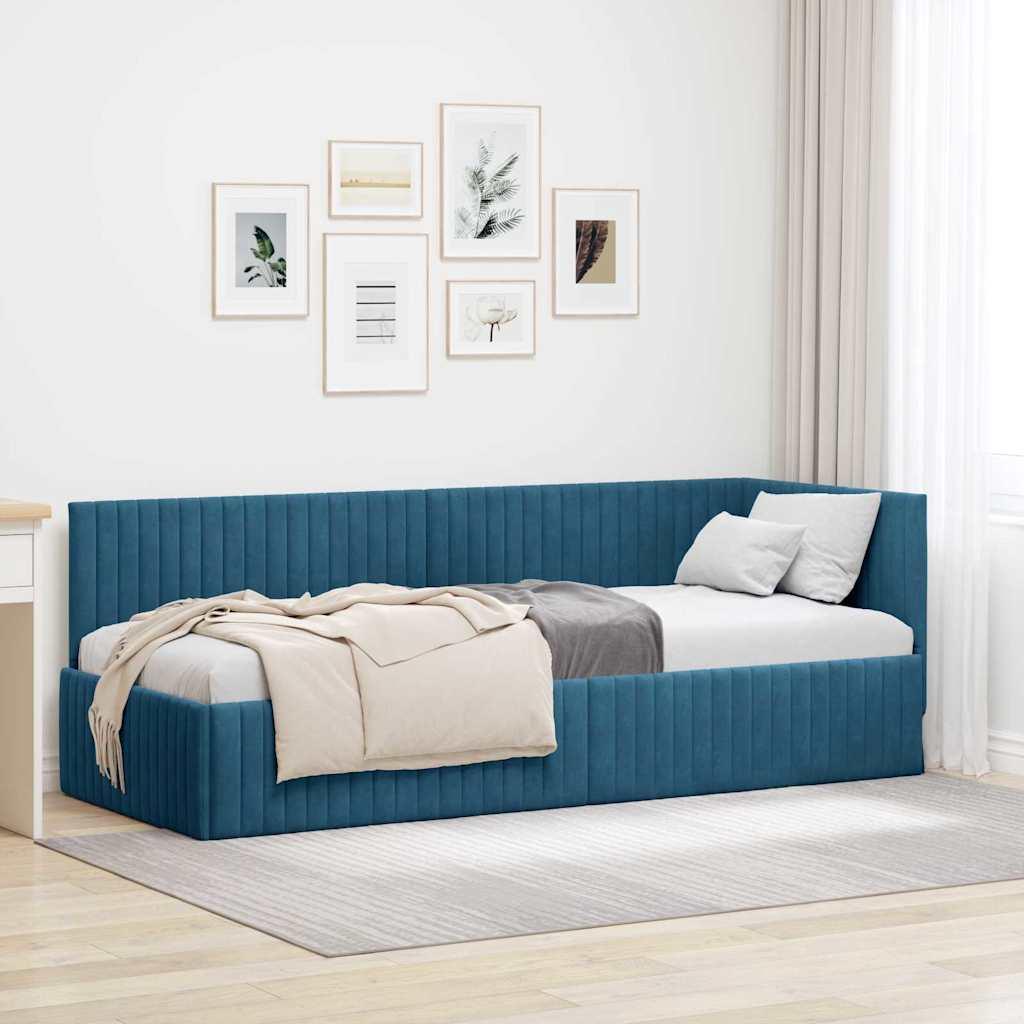 Hjørnesengramme med hovedgærde Blå 80 x 200 cm Fløjl billede
