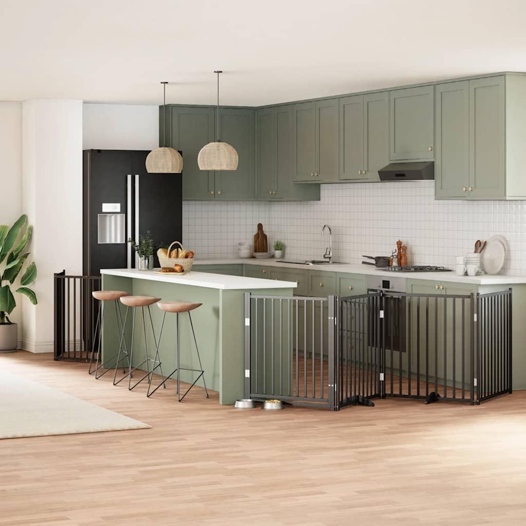 Hundelåge med dør 6 paneler 480 cm foldbar poppeltræ sort