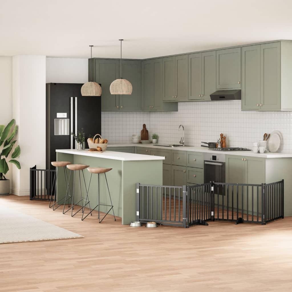 Hundelåge med dør 12 paneler 960 cm foldbar poppeltræ sort