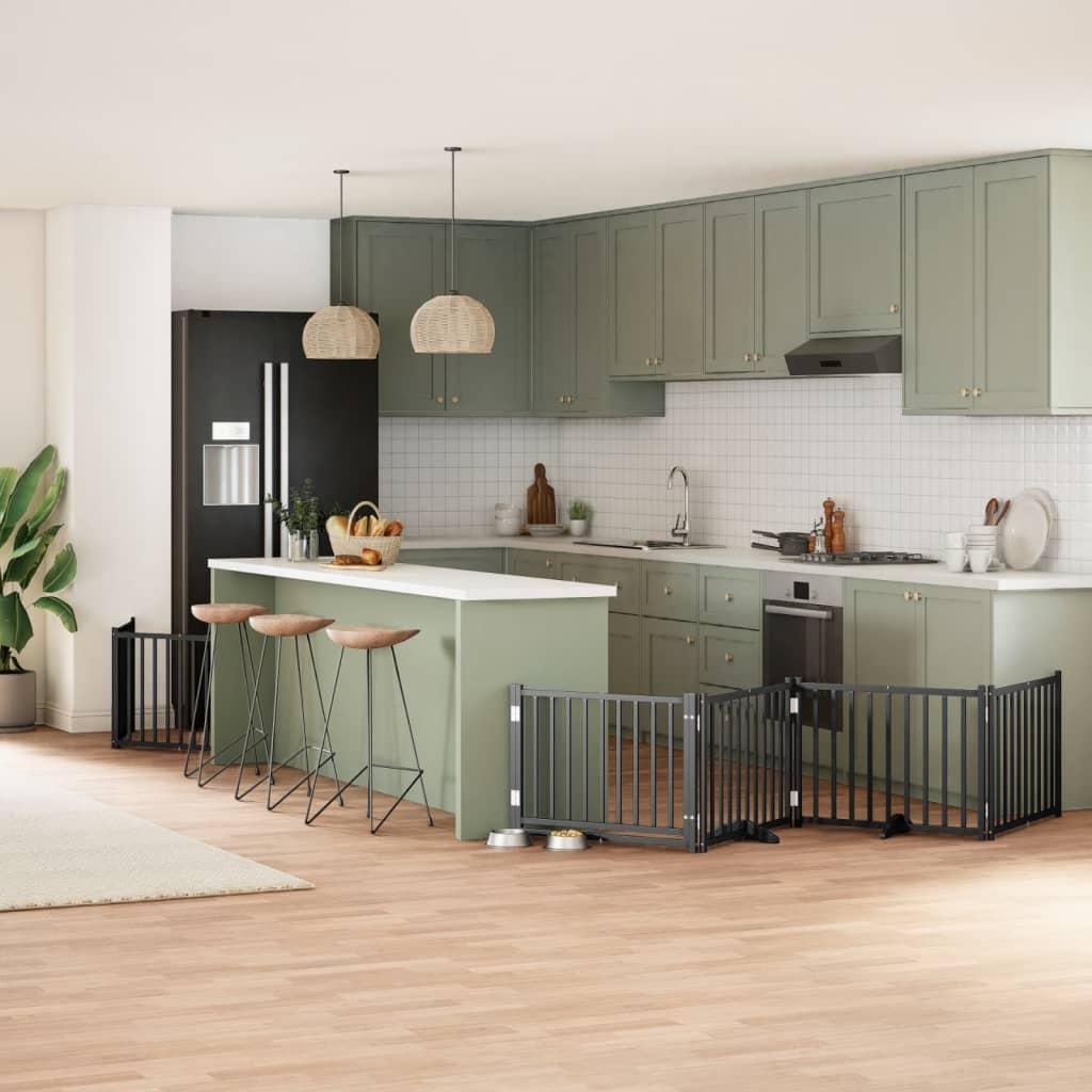 Hundelåge med dør 8 paneler 640 cm foldbar poppeltræ sort