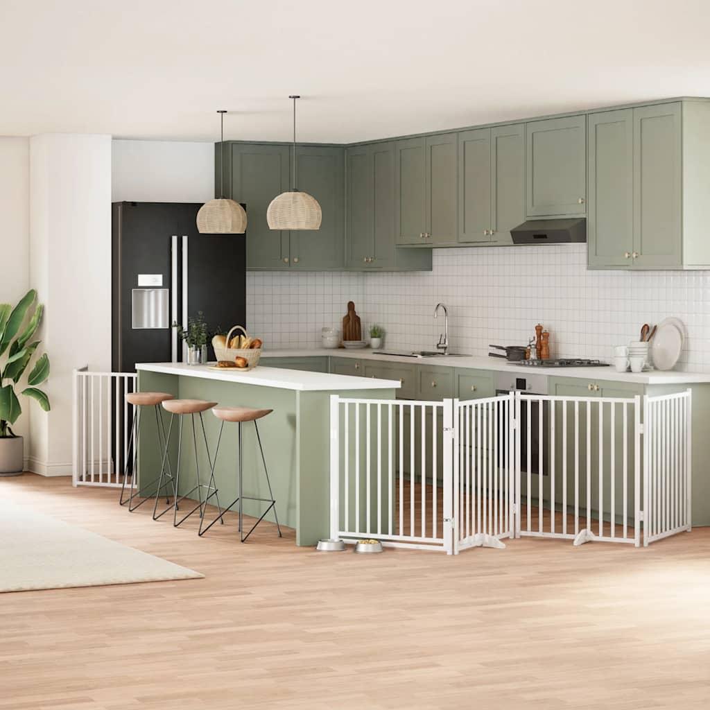 Hundelåge med dør 12 paneler 960 cm foldbar poppeltræ hvid