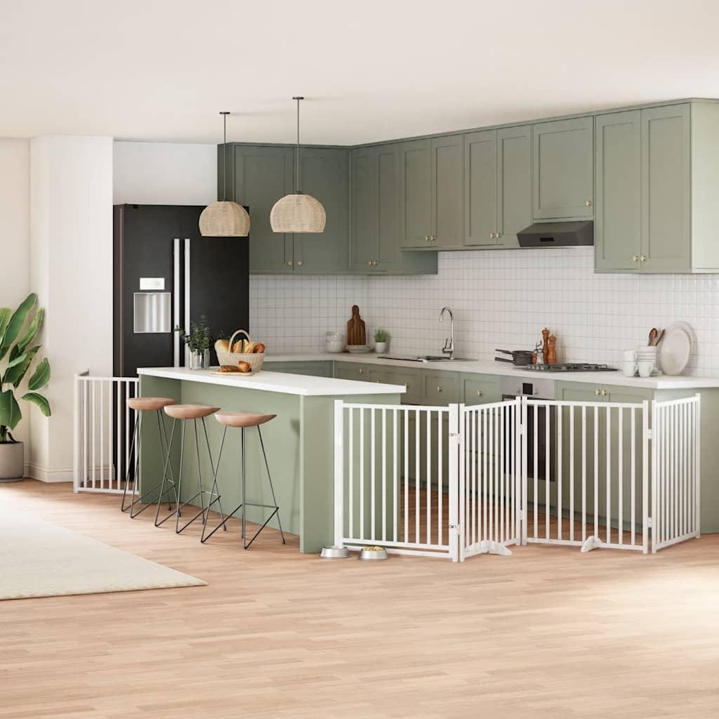 Hundelåge med dør 10 paneler 800 cm foldbar poppeltræ hvid