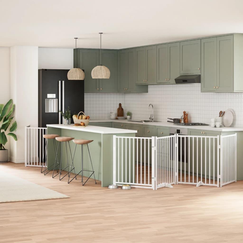 Hundelåge med dør 8 paneler 640 cm foldbar poppeltræ hvid