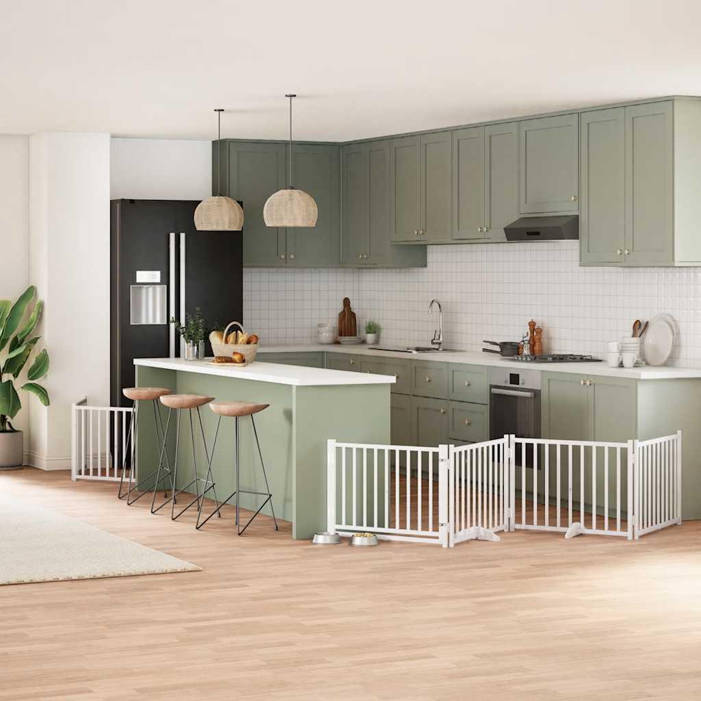 Hundelåge med dør 10 paneler 800 cm foldbar poppeltræ hvid