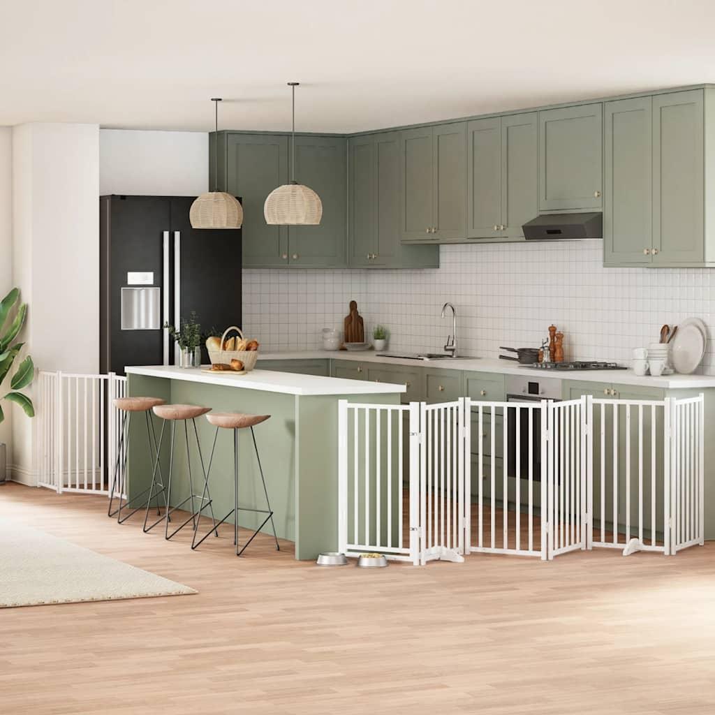 Hundelåge med dør 9 paneler 450 cm foldbar poppeltræ hvid