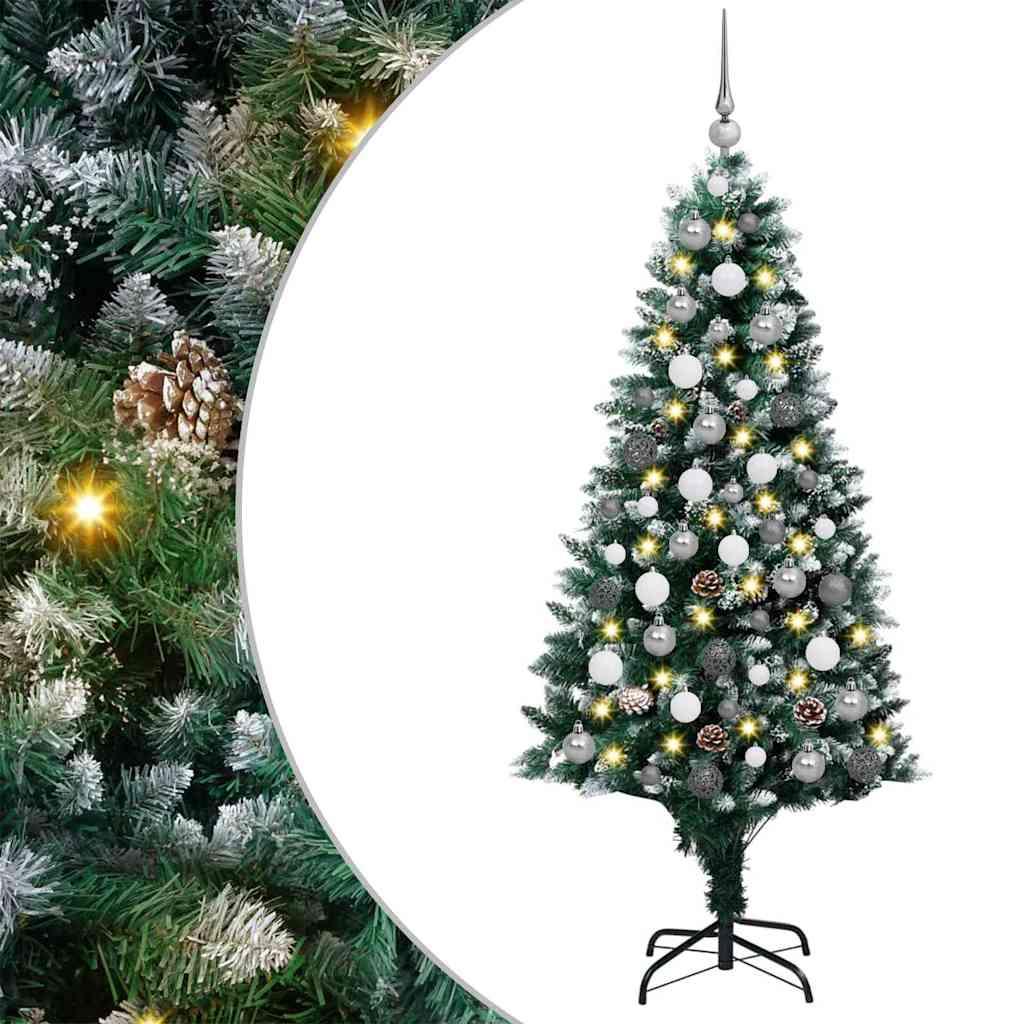 Kunstigt juletræ med LED -strimmellys Grøn 180 cm PVC