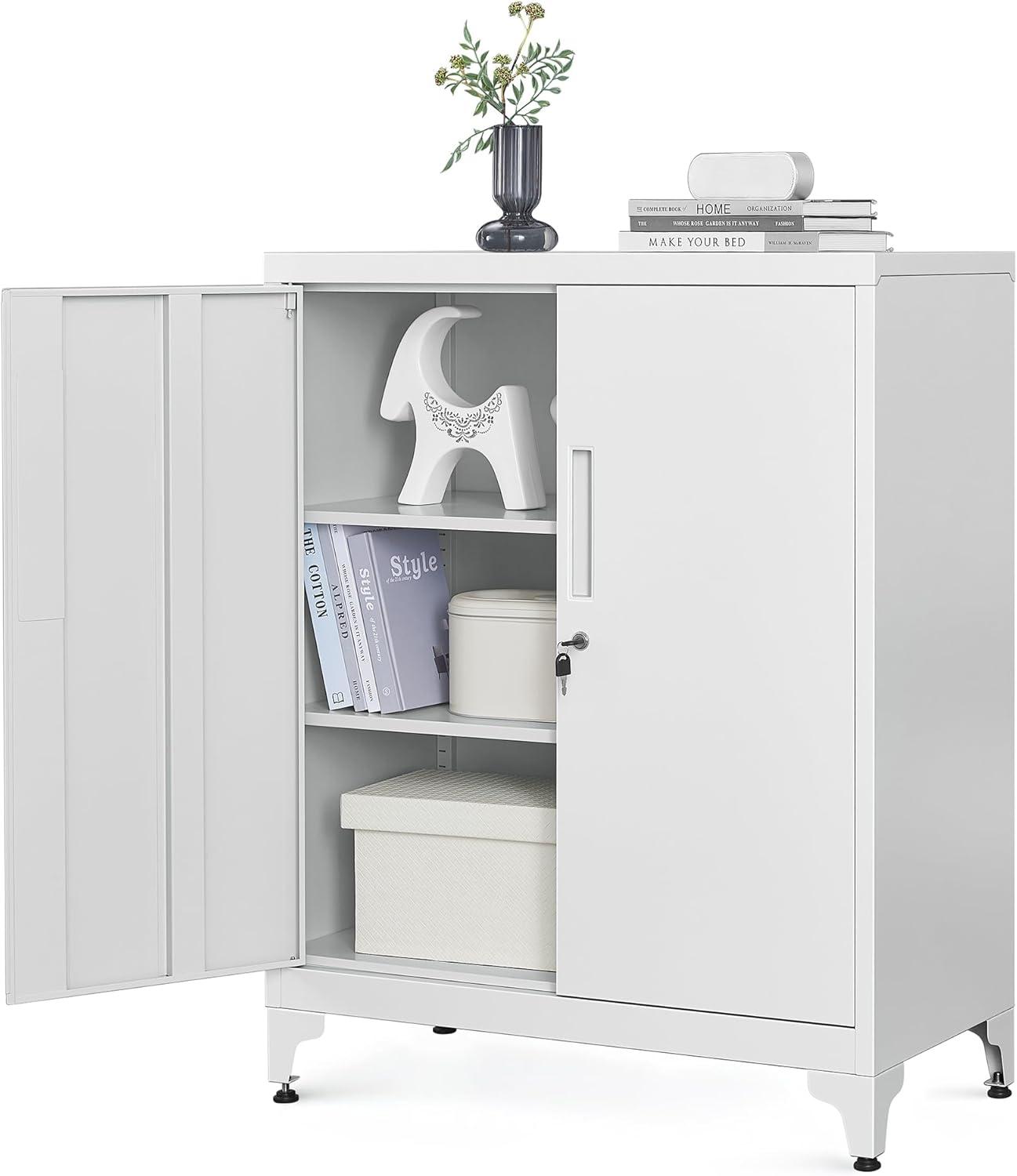 Opbevaringsskab stål – SONGMICS, låsbart, 2 døre, grå, med hylder 80×90×40 cm