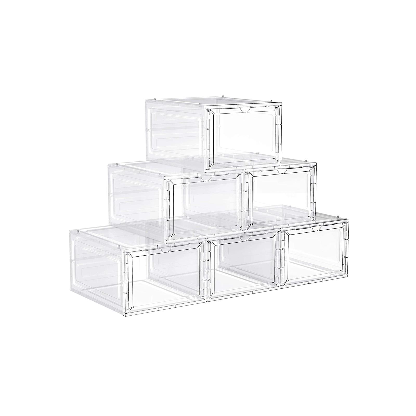 Skobokse stabelbare – SONGMICS, 6 stk., klare døre, nem montering, 27 × 34,5 × 19 cm, op til UK str. 10, hvid