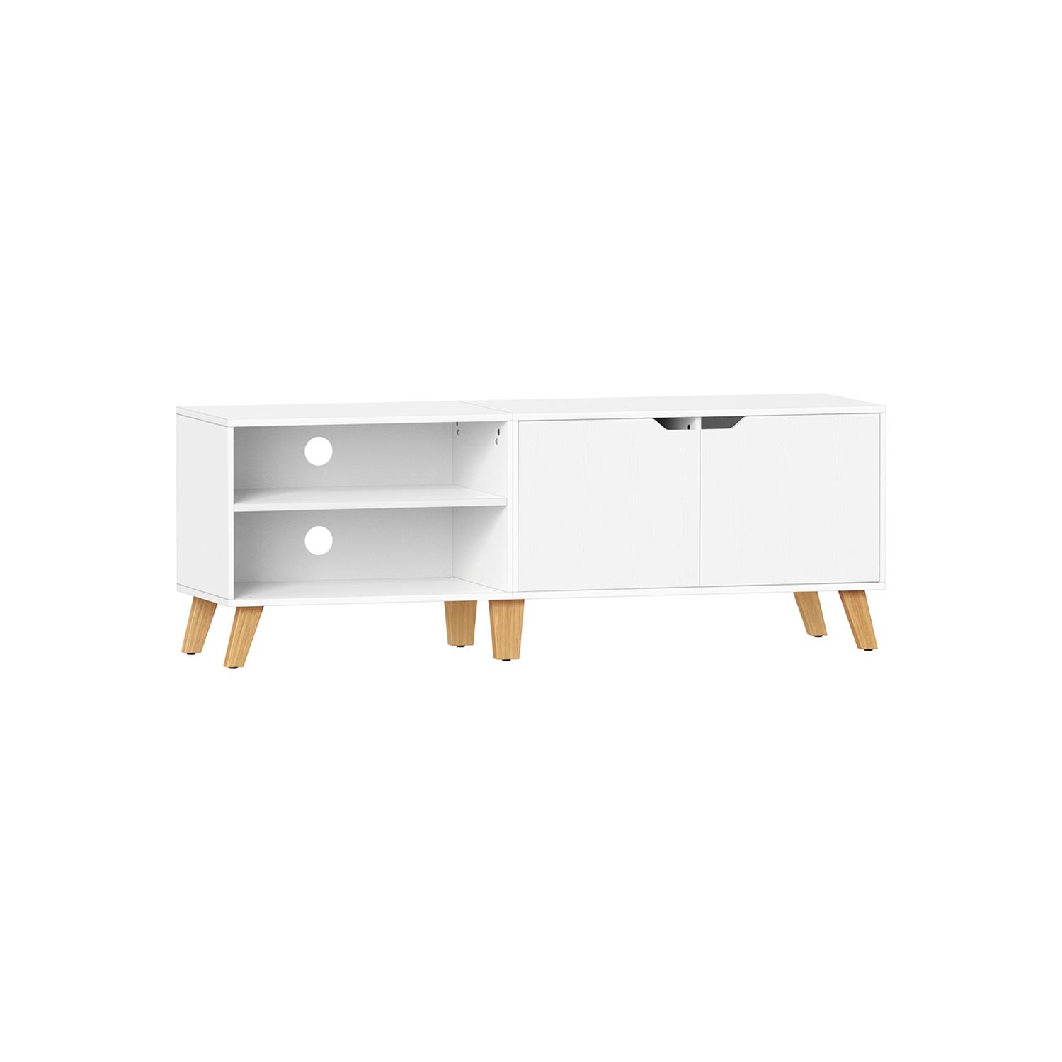 TV-bord 140 cm til TV op til 65" - hvid med 2 låger og justerbare hylder billede