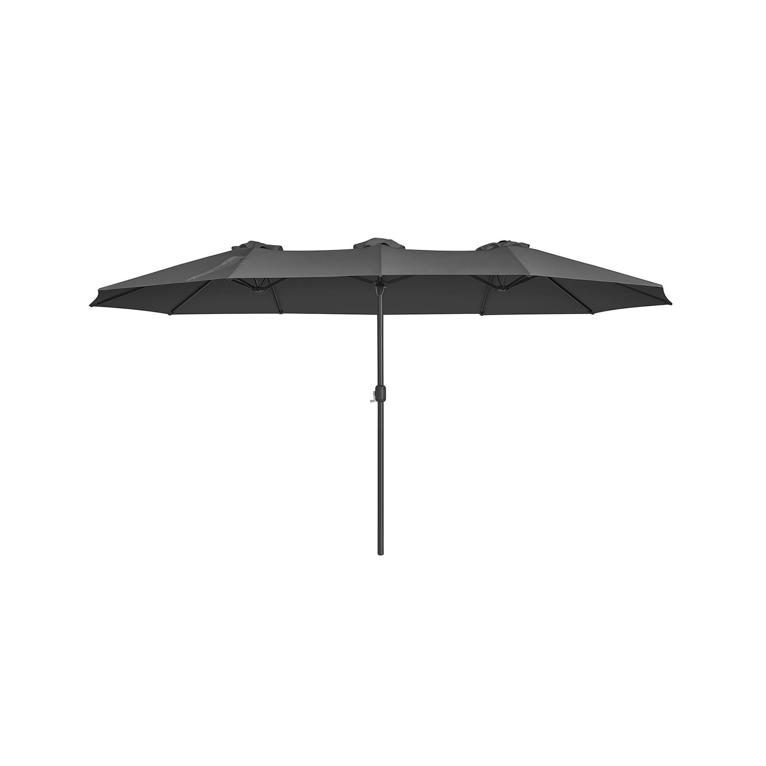 Parasol dobbelt 460 × 270 cm stor terrasseparasol med svej, UPF 50+, håndsving, grå (uden base)