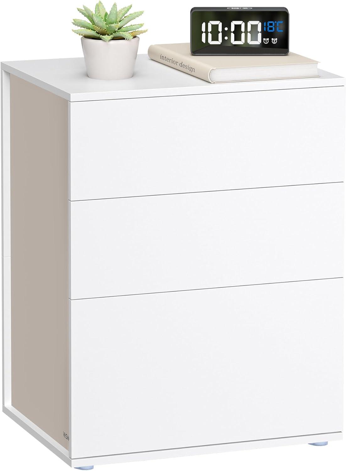 Sengebord VASAGLE med 3 skuffer – mat hvid/cappuccino beige, 35 × 45 × 58,7 cm