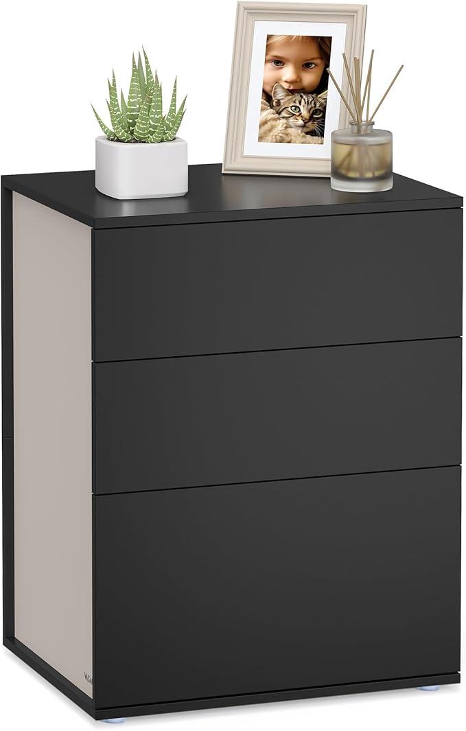 Sengebord med 3 skuffer – VASAGLE, hurtig samling uden værktøj, moderne minimalistisk, blæk-sort/cappuccino-beige