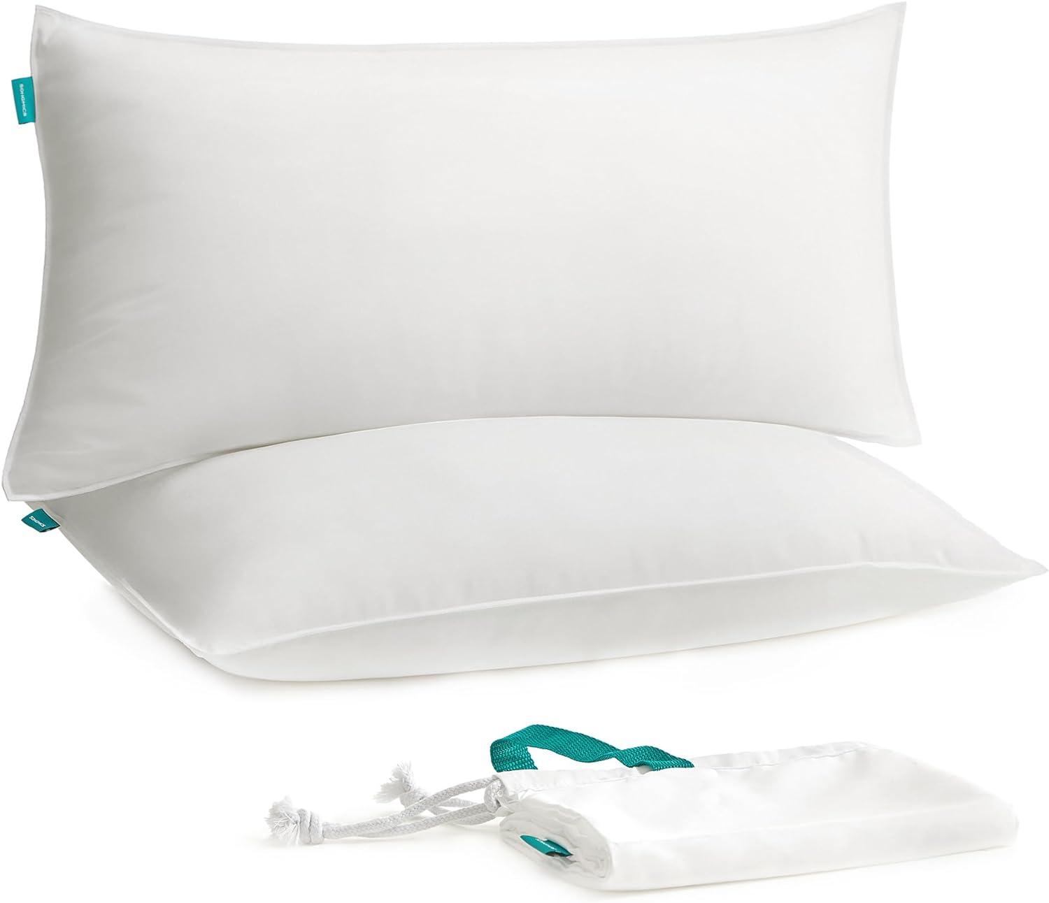 Hovedpuder 40 × 80 cm – SONGMICS, sæt med 2, 800 g fyld, blød børstet polyester, vaskbar 60 °C, inkl. opbevaringspose – Cloud White