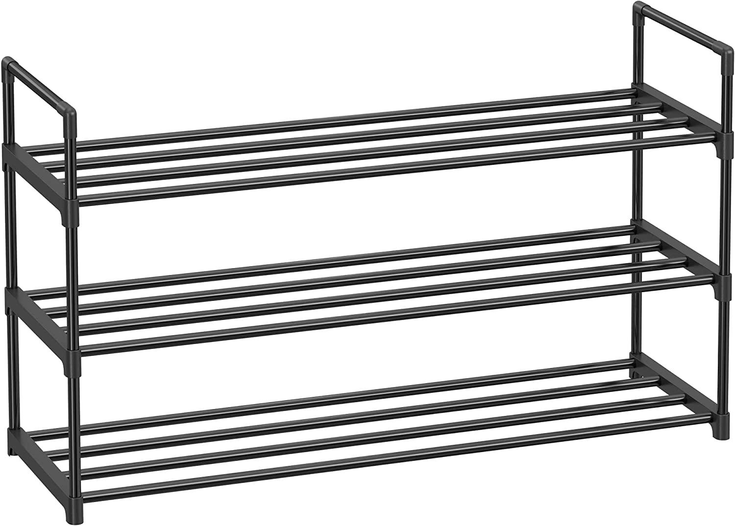 Skostativ 3 hylder metal, stabelbart, 30 × 92 × 54 cm, sort billede