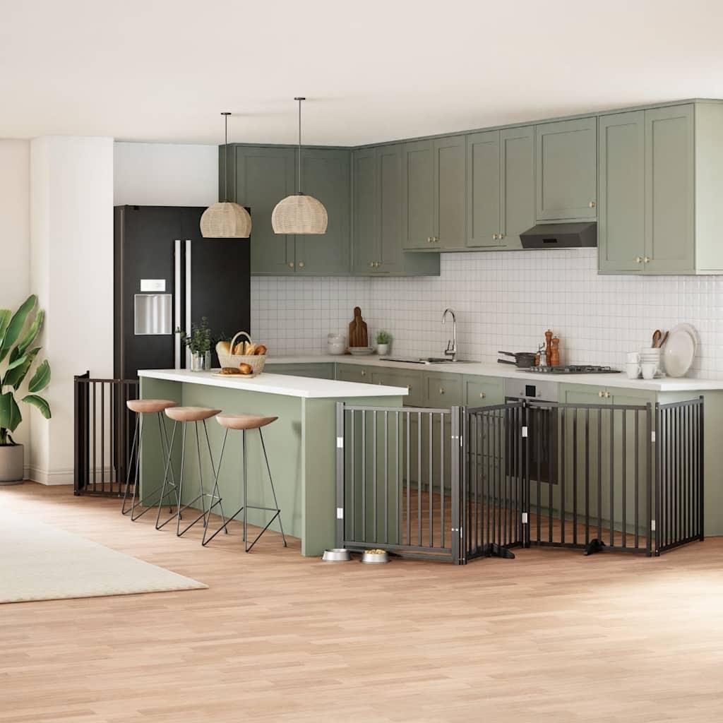 Hundelåge med dør 12 paneler 960 cm foldbar poppeltræ sort