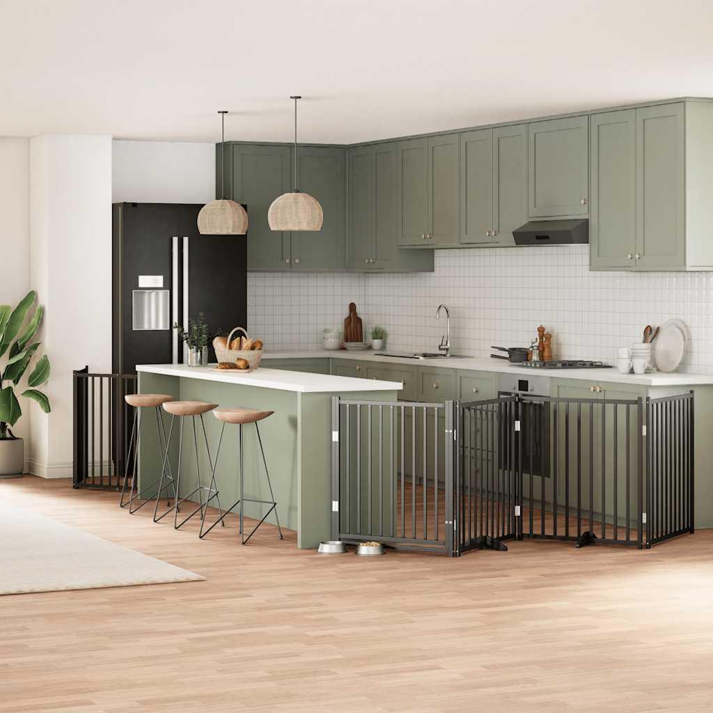 Hundelåge med dør 10 paneler 800 cm foldbar poppeltræ sort