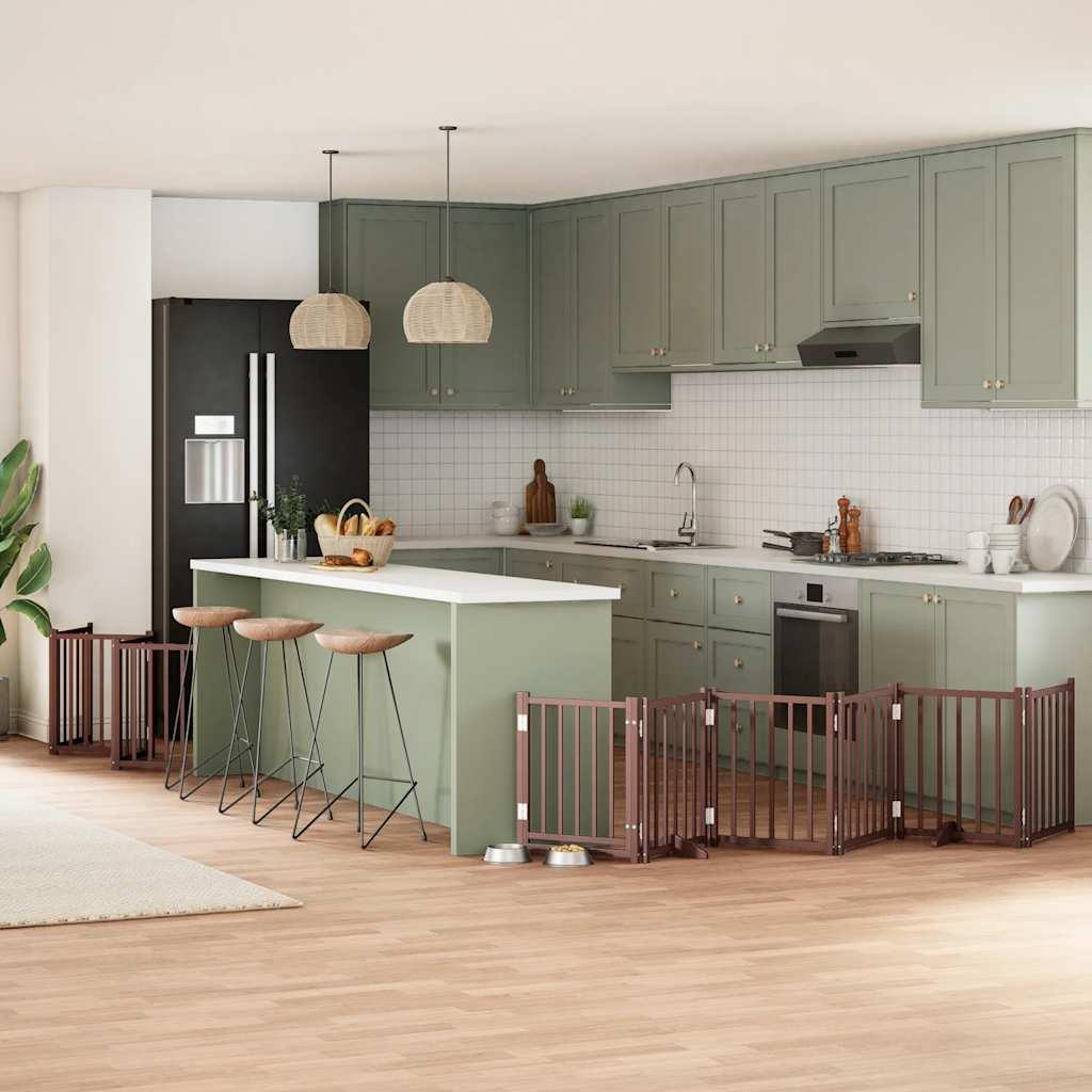 Hundelåge med dør 15 paneler 750 cm foldbar poppeltræ brun