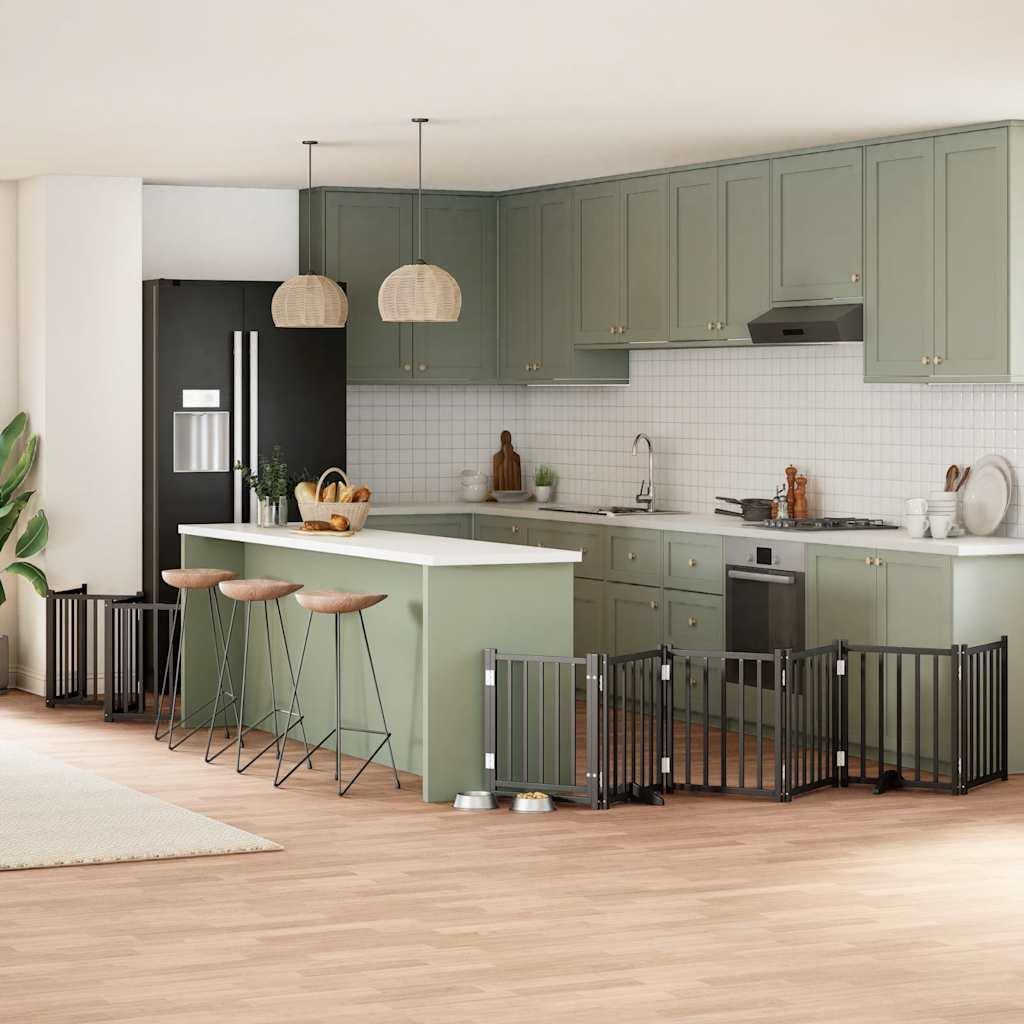 Hundelåge med dør 15 paneler 750 cm foldbar poppeltræ sort