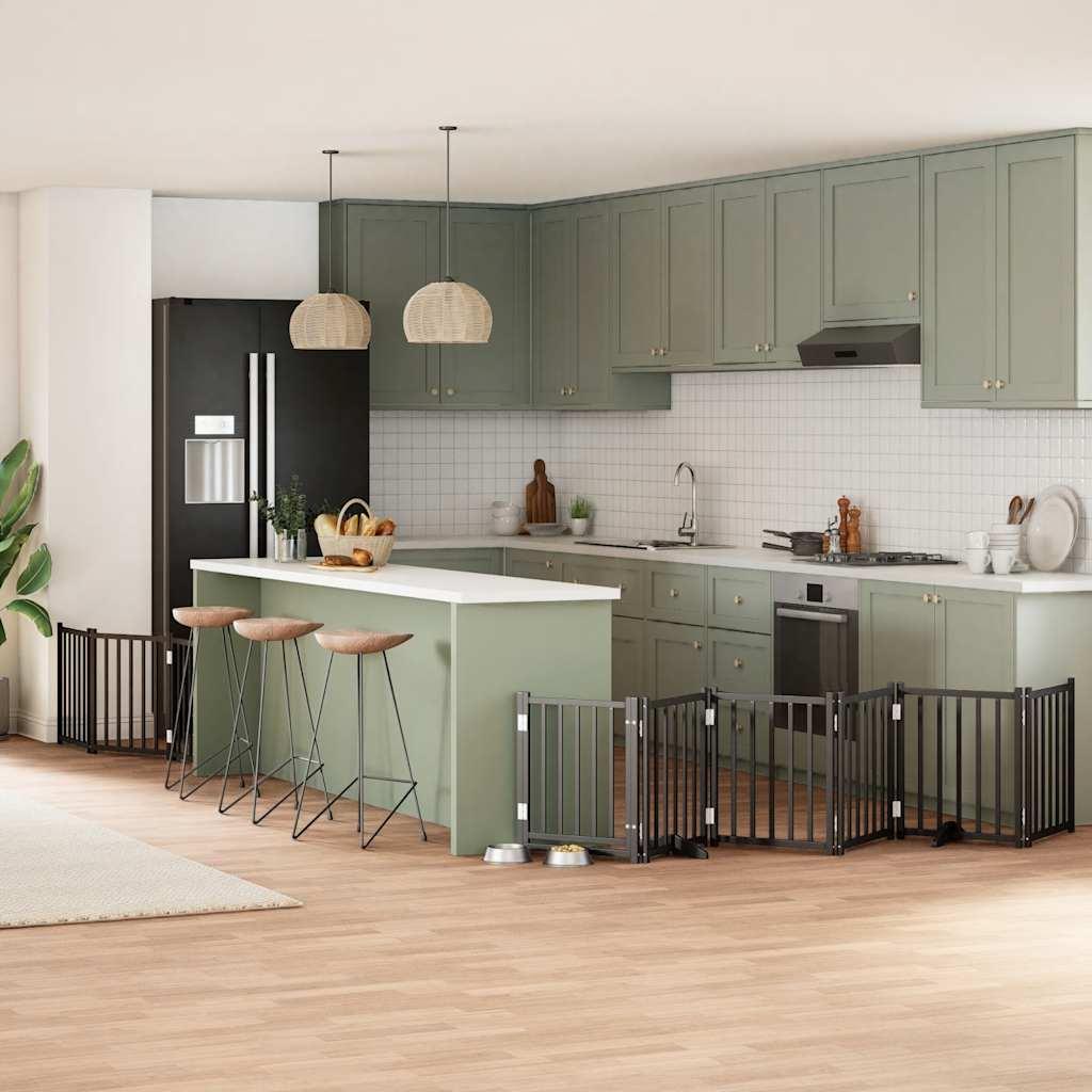 Hundelåge med dør 9 paneler 450 cm foldbar poppeltræ sort