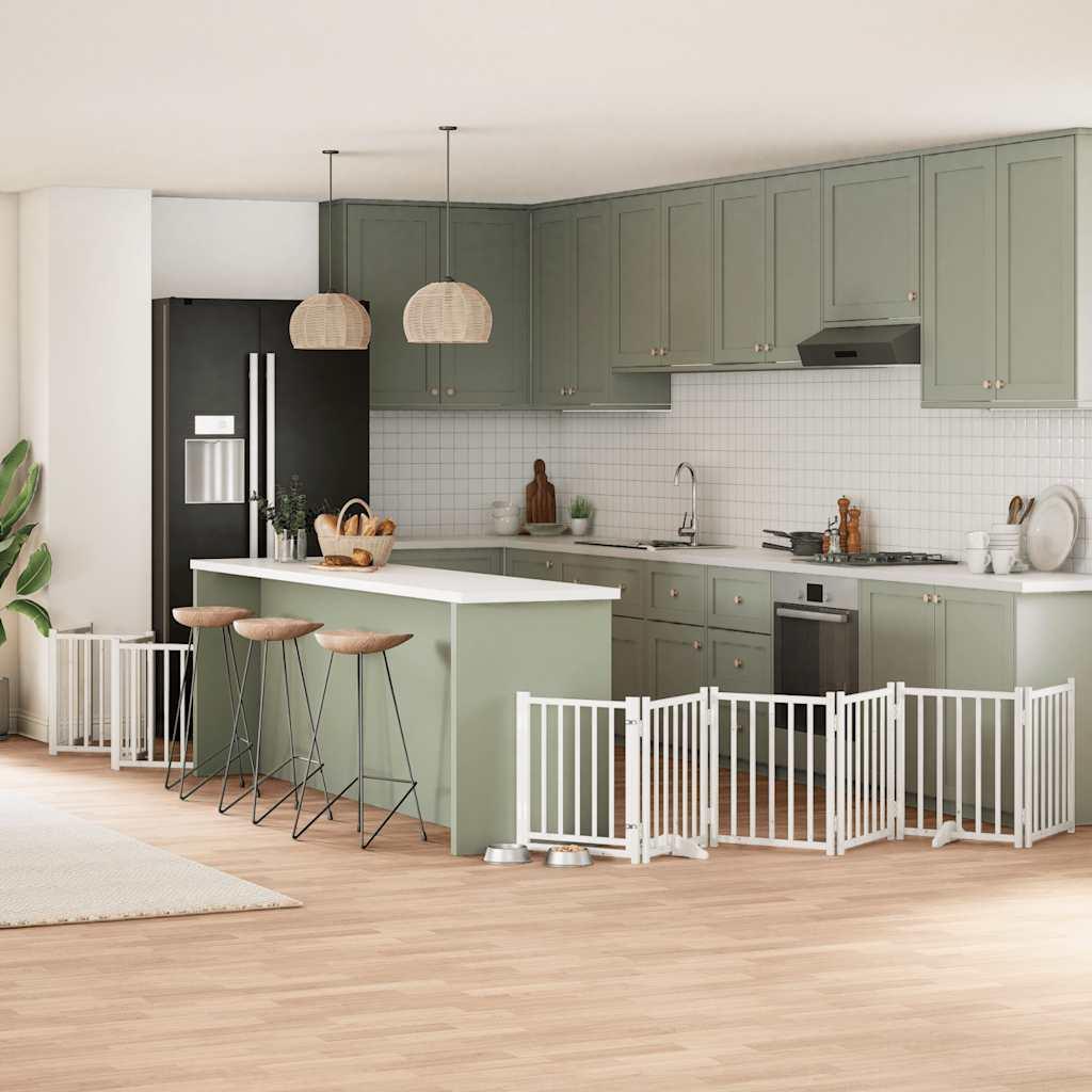 Hundelåge med dør 15 paneler 750 cm foldbar poppeltræ hvid