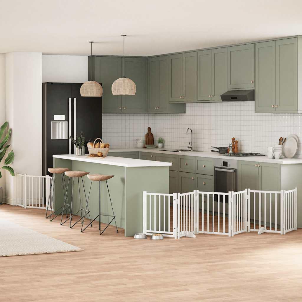 Hundelåge med dør 9 paneler 450 cm foldbar poppeltræ hvid