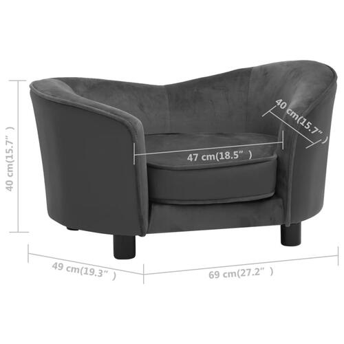 Hundesofa 69x49x40 cm plys og kunstlæder mørkegrå