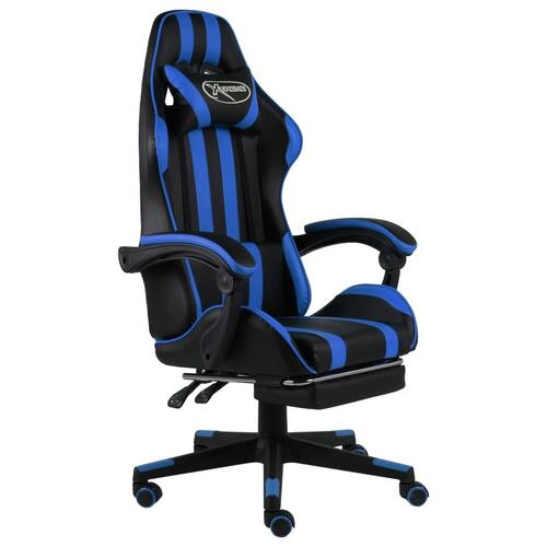 Gamerstol med fodstøtte kunstlæder sort og blå