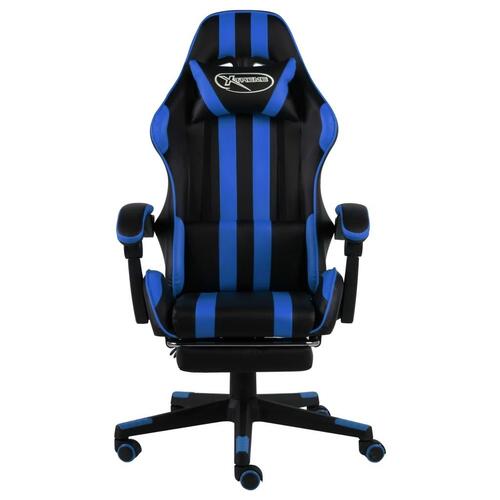Gamerstol med fodstøtte kunstlæder sort og blå